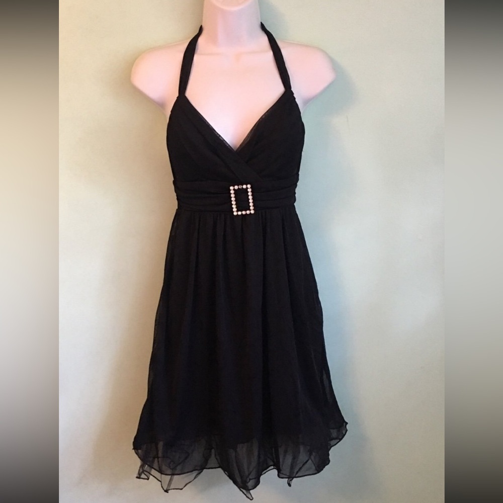 Y2K Trixxi Black Halter Party Dress Size Small Jrs